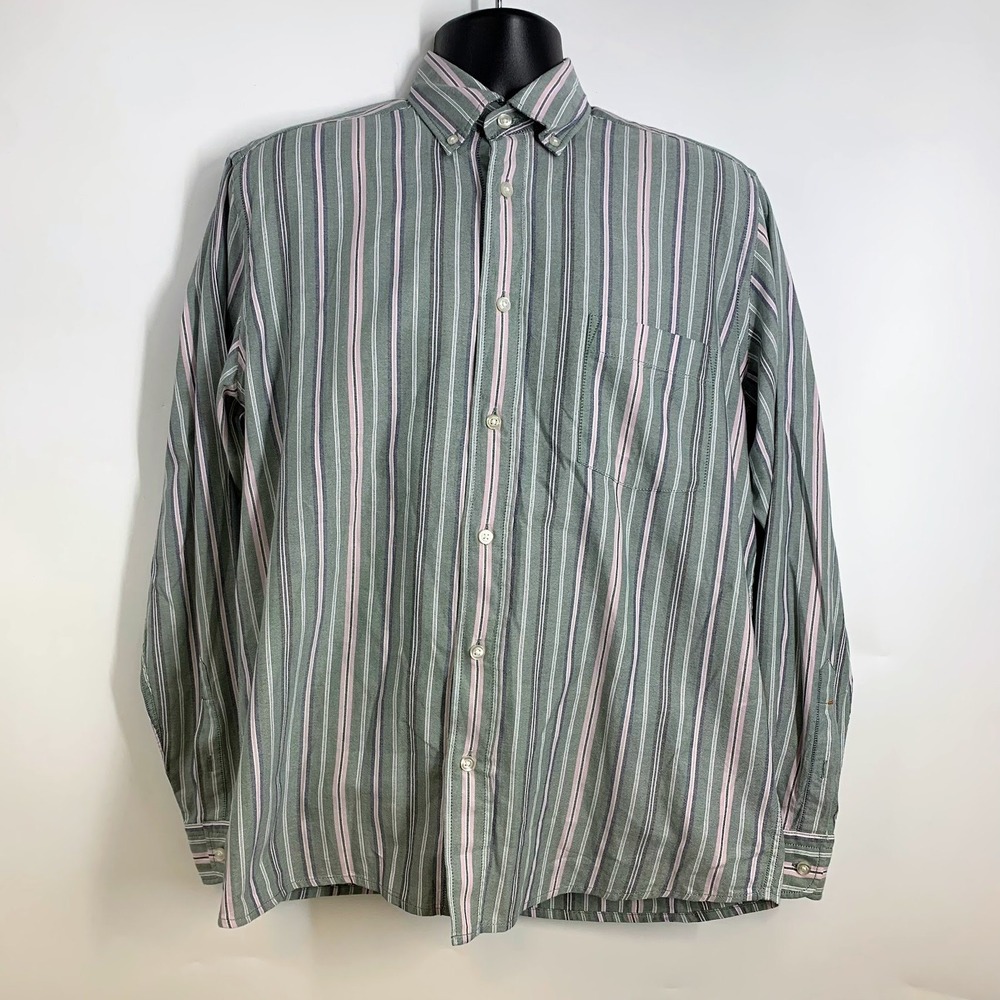 BOSS Men's Lambey Green Pink Stripe Button‎ Down Long Sleeve Dress Shirt